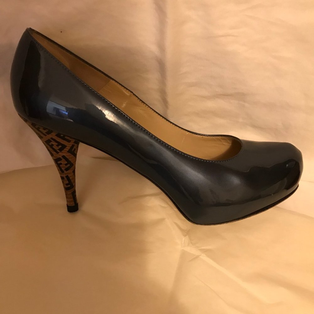 Fendi Blue Patent Leather Platform Pumps